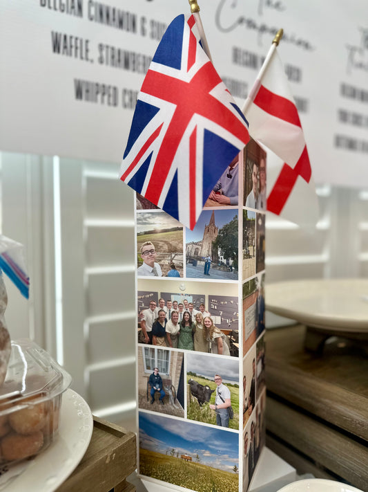 Custom Photo Collage Acrylic Centerpiece – 5” Panels x 16” Tall | Reusable Event Display with Removable Top & Flower Shelf