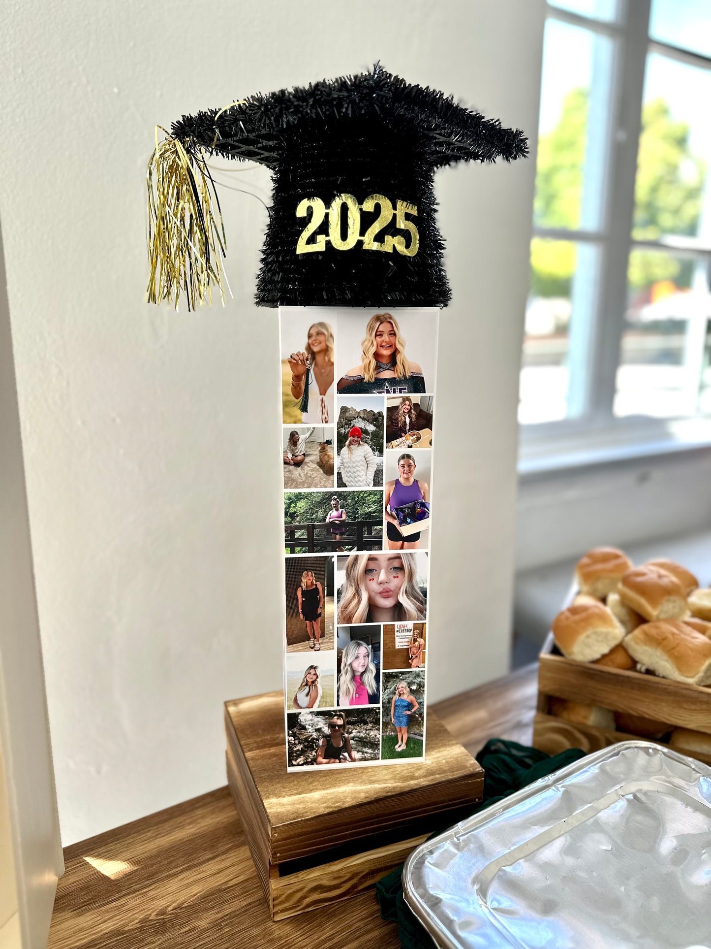 Custom Photo Collage Acrylic Centerpiece – 5” Panels x 16” Tall | Reusable Event Display with Removable Top & Flower Shelf