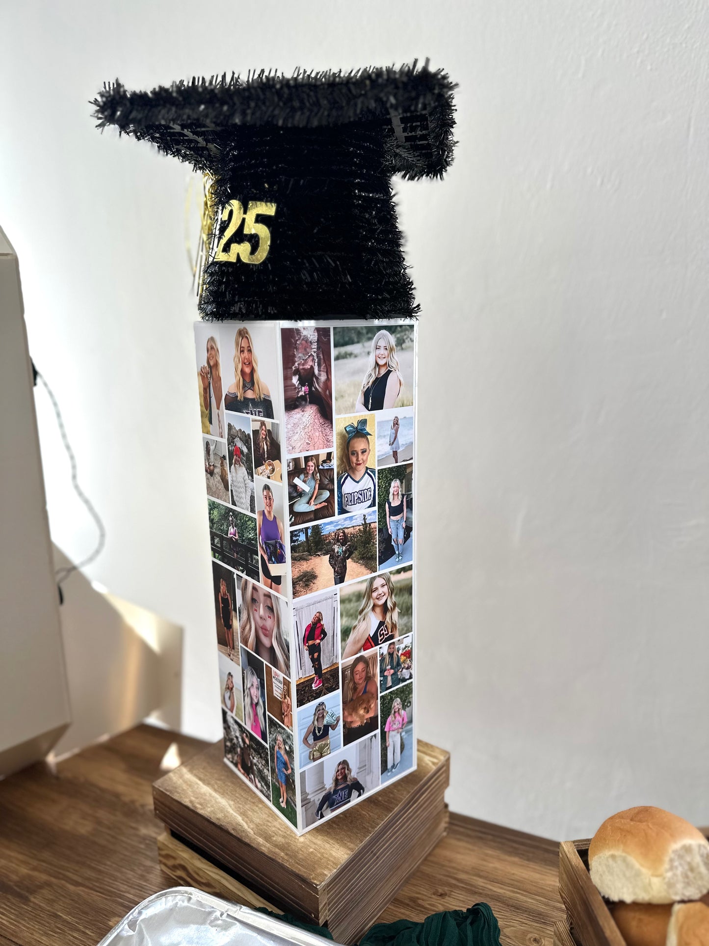 Custom Photo Collage Acrylic Centerpiece – 5” Panels x 16” Tall | Reusable Event Display with Removable Top & Flower Shelf