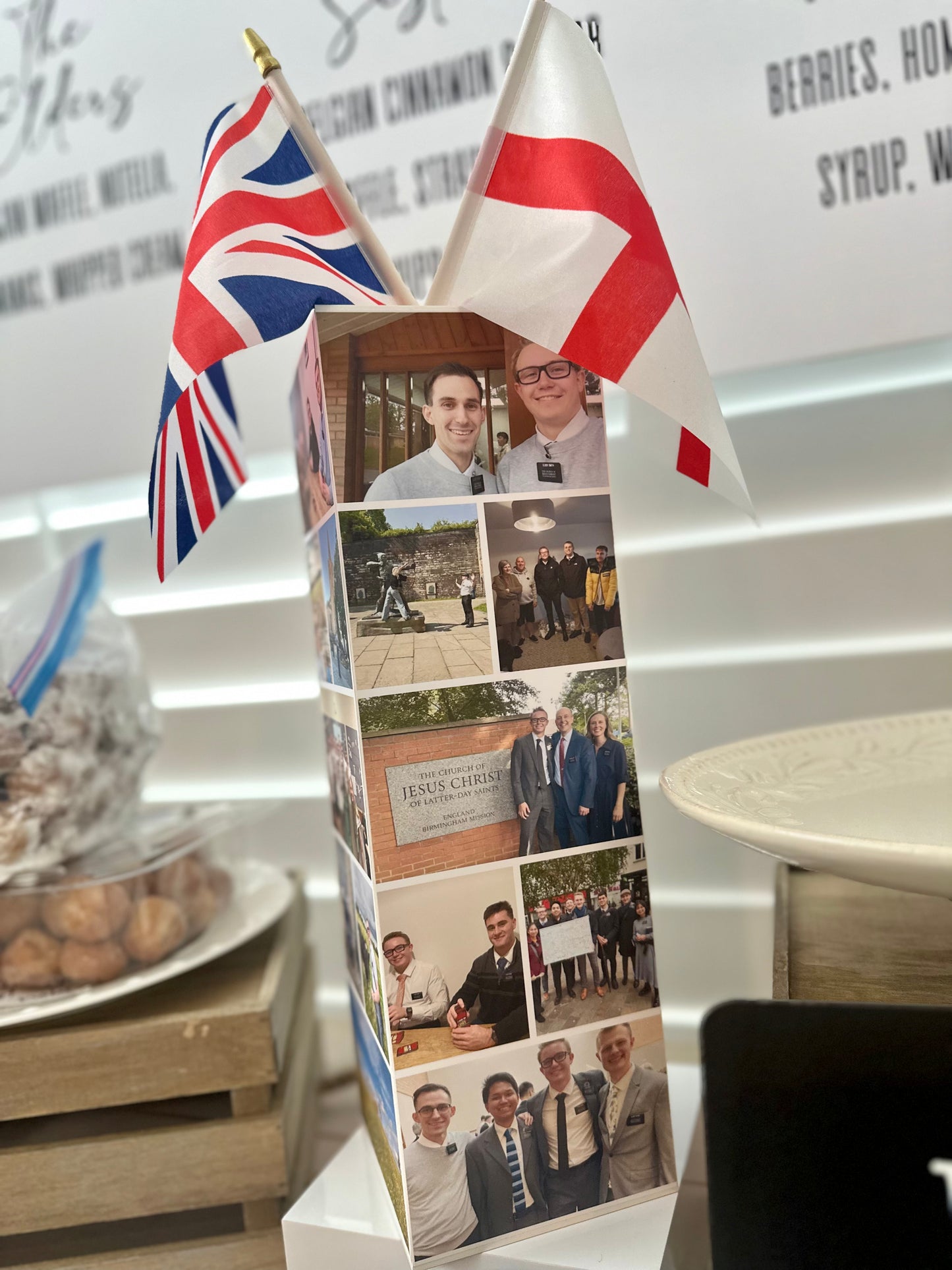 Custom Photo Collage Acrylic Centerpiece – 5” Panels x 16” Tall | Reusable Event Display with Removable Top & Flower Shelf